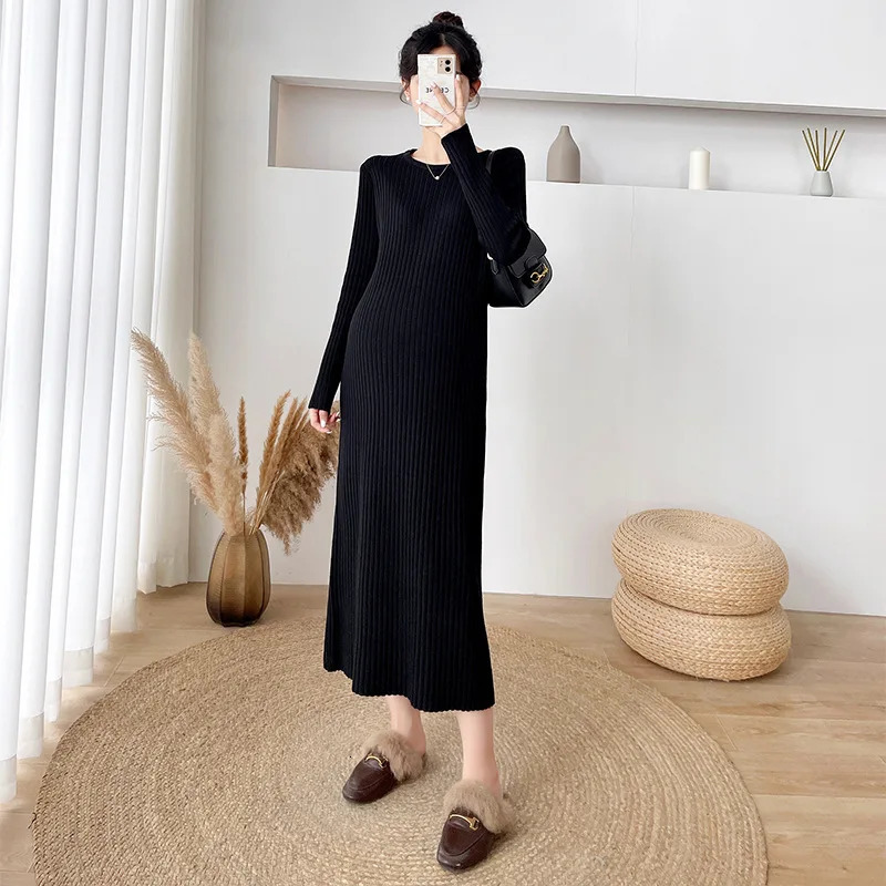 Autumn Winter Korean Fashion Knitted Maternity Sweaters Dress Elegant A Line Slim Clothes for Pregnant Women Pregnancy 250116
