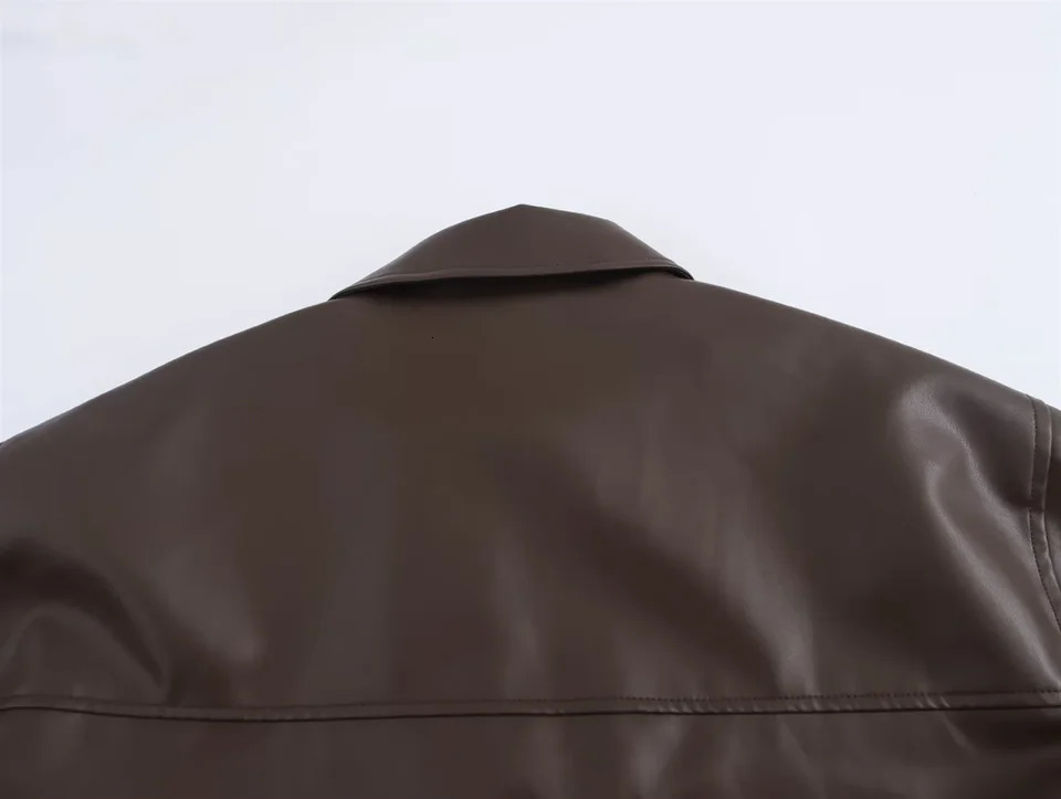 PB ZA Autumn/Winter Product Womens Mid to Long Length Leather Pilot Jacket Leather Coat 250122