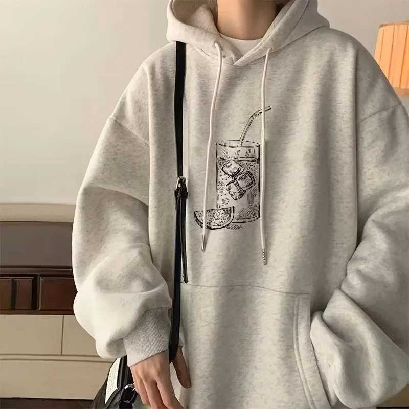 New in Cartoon Juice Drink Graphic Hoodies For Men Spring Y2K Streetwear Hooded Sweatshirts Fleece Oversized Pullover Hoody W250117