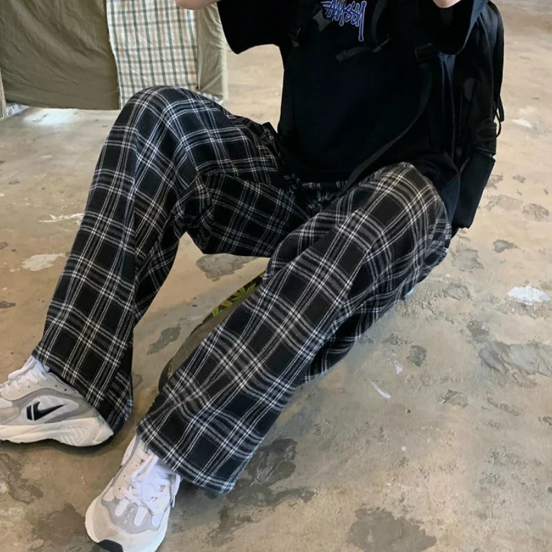 Summer Plaid Pants Women S3XL Casual Chic Oversize Loose Wide Leg Trousers for Harajuku High Waist Hiphop Female 250122