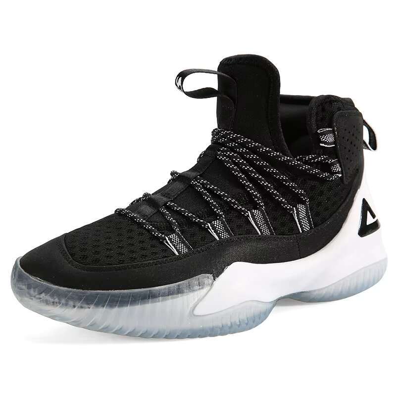 PEAK Men's Court Anti-slip Rebound Basketball Sneakers Light Sports Shoes Breathable Lace-up High Top Gym Boots