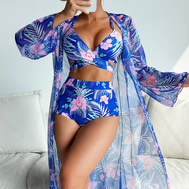 Summer Print Swimsuits Female Swimwear Push Up For Beach Wear Three-Piece Bathing Suits Pool Bather Womens Swimming Suit 250109