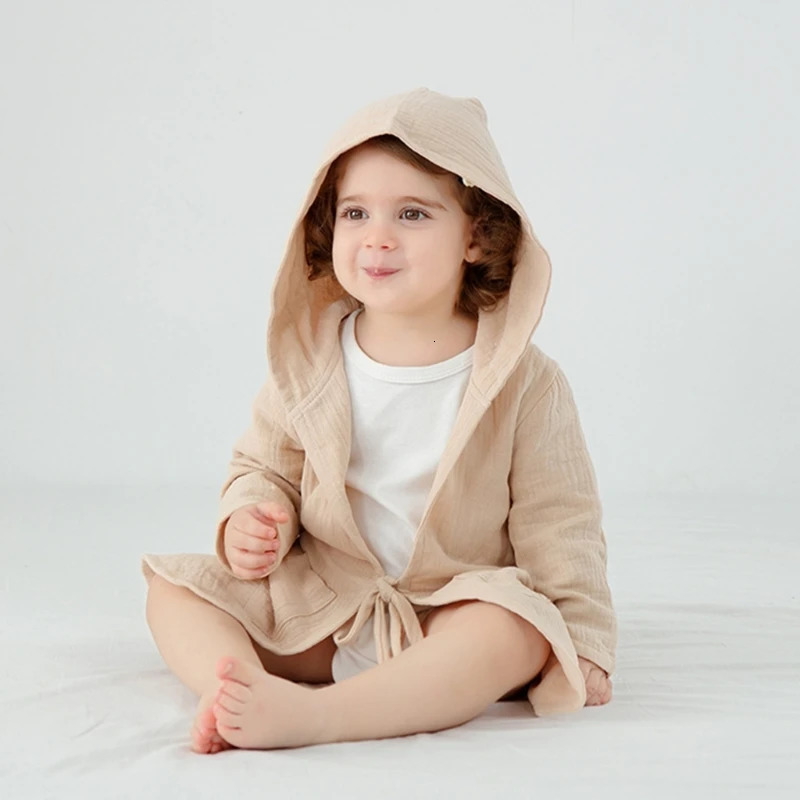 Cosy Cotton Kids Hooded Bathrobe Solid Color Comfortable Bath Towel Poncho Cloak for Bath Hour Swimming Pool 250114