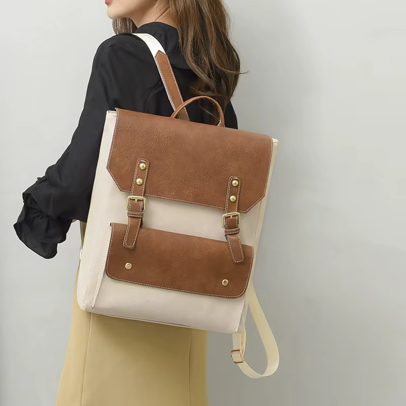 Women Backpack PU Leather Men Rucksack Vintage Double Ladies Shoulder Large Capacity School Bag Backpacks Daypack Bagpack