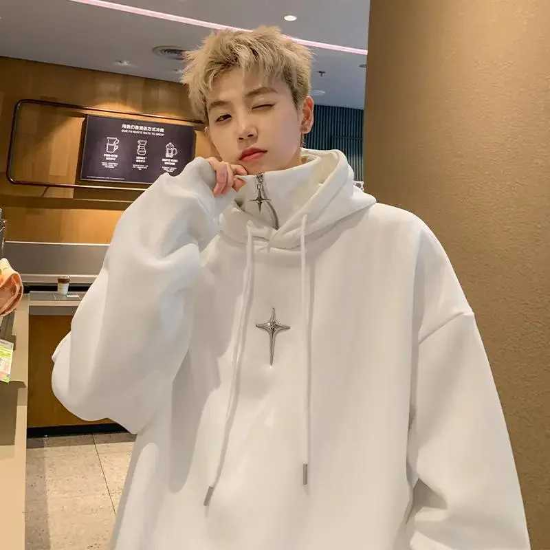 Two piece Illusionpolo/Turtle Neck Sweatshirt Mens Hoodie Spring and Autumn American Style Trendy High end Fashion Versati W250117