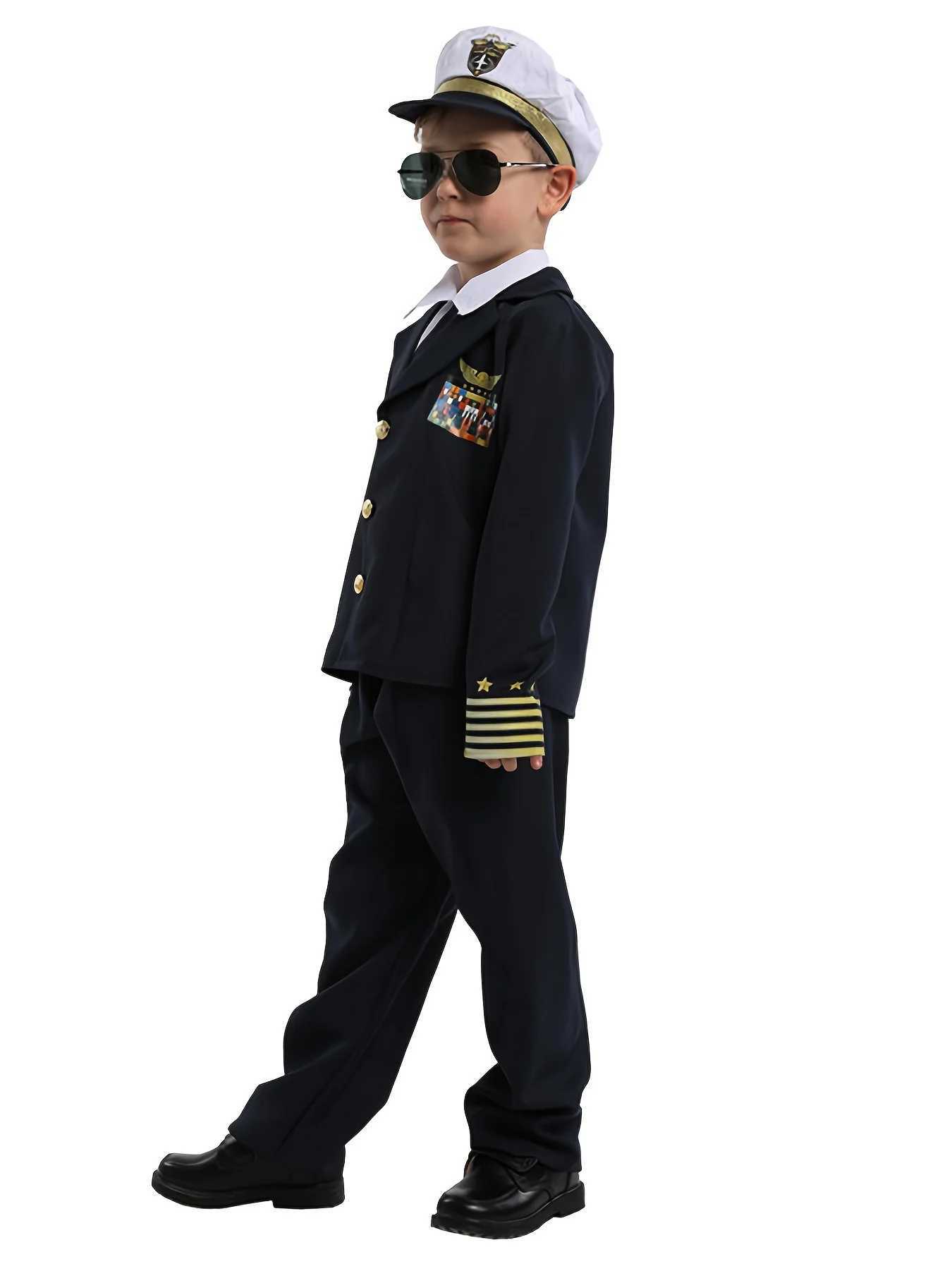 Kids Pilot Costumes Children Cosplay for Boys Girls Flight Attendant Costume Airplane Aircraft Air Force Performance Uniforms W250117
