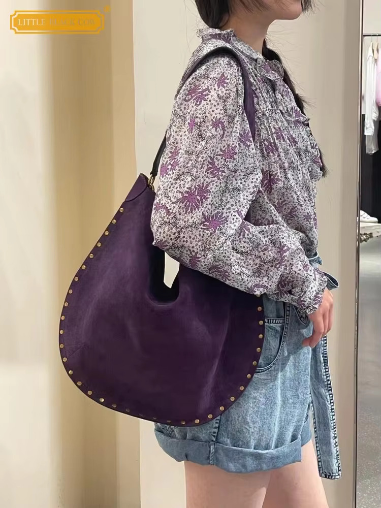 Vintage Women Casual Single Shoulder Bag Versatile Genuine Leather Handbag Rivets Designer High Capacity Haruku Ladies Tote