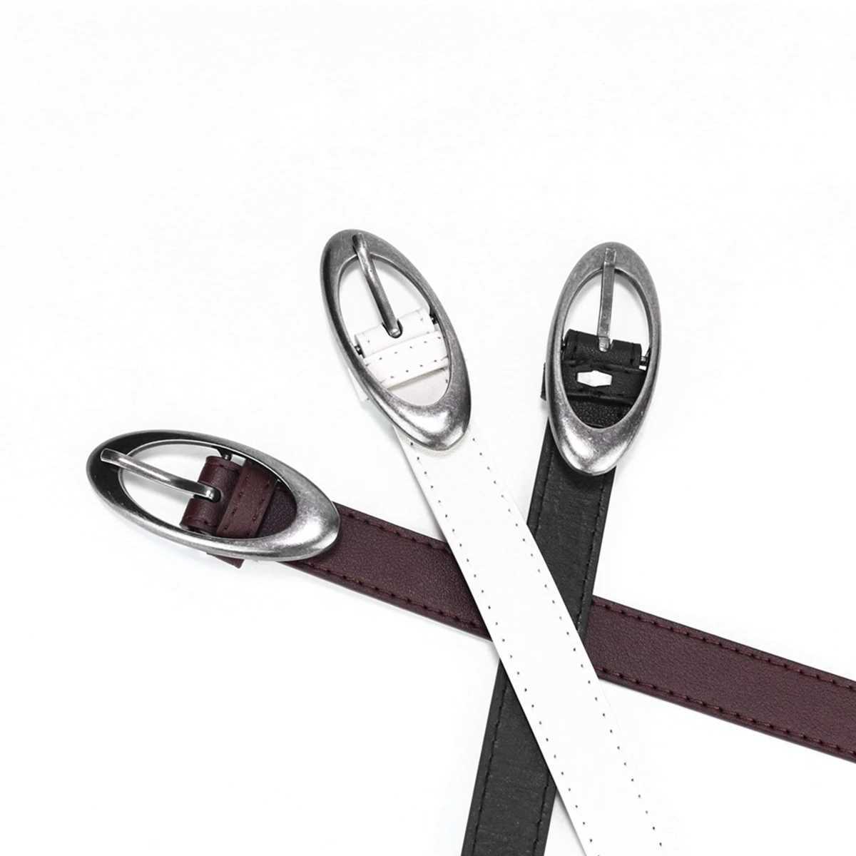 PU leather Y2K retro fashion thin strip oval buckle W250120