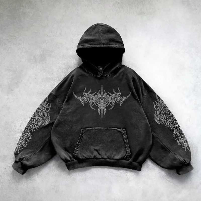 Harajuku personalized geometric print design oversized graphic hoodie fashion street Y2K casual couple sweater W250117