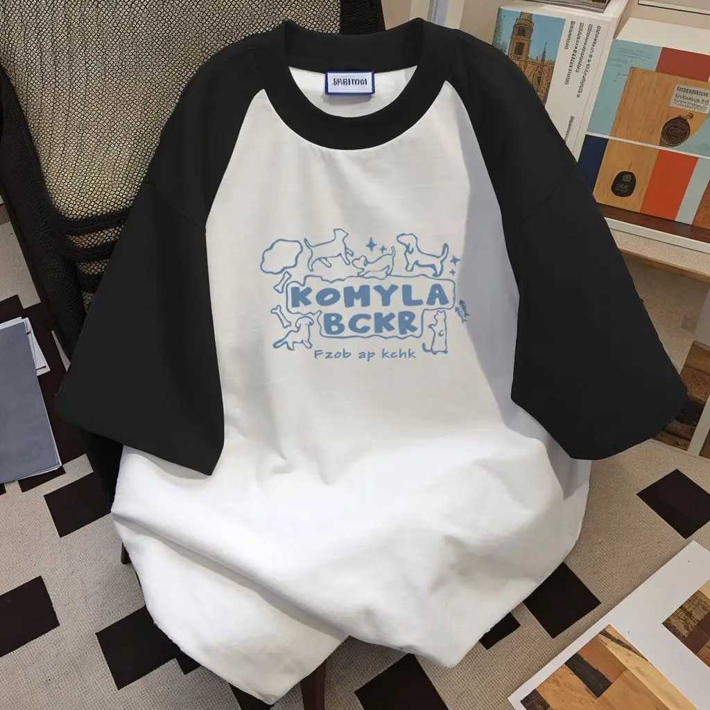 2024 summer new men and women trendy personalized letter print round neck short sleeved couple loose casual T-shirt top y2k W250117