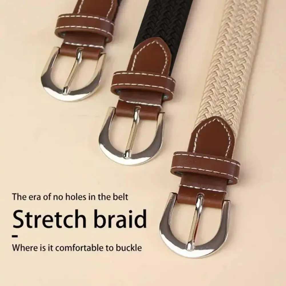 120-130cm Casual Knitted Pin Buckle Men Belt Woven Canvas Elastic Expandable Braided Stretch Belts For Women Jeans Female Belt W250120