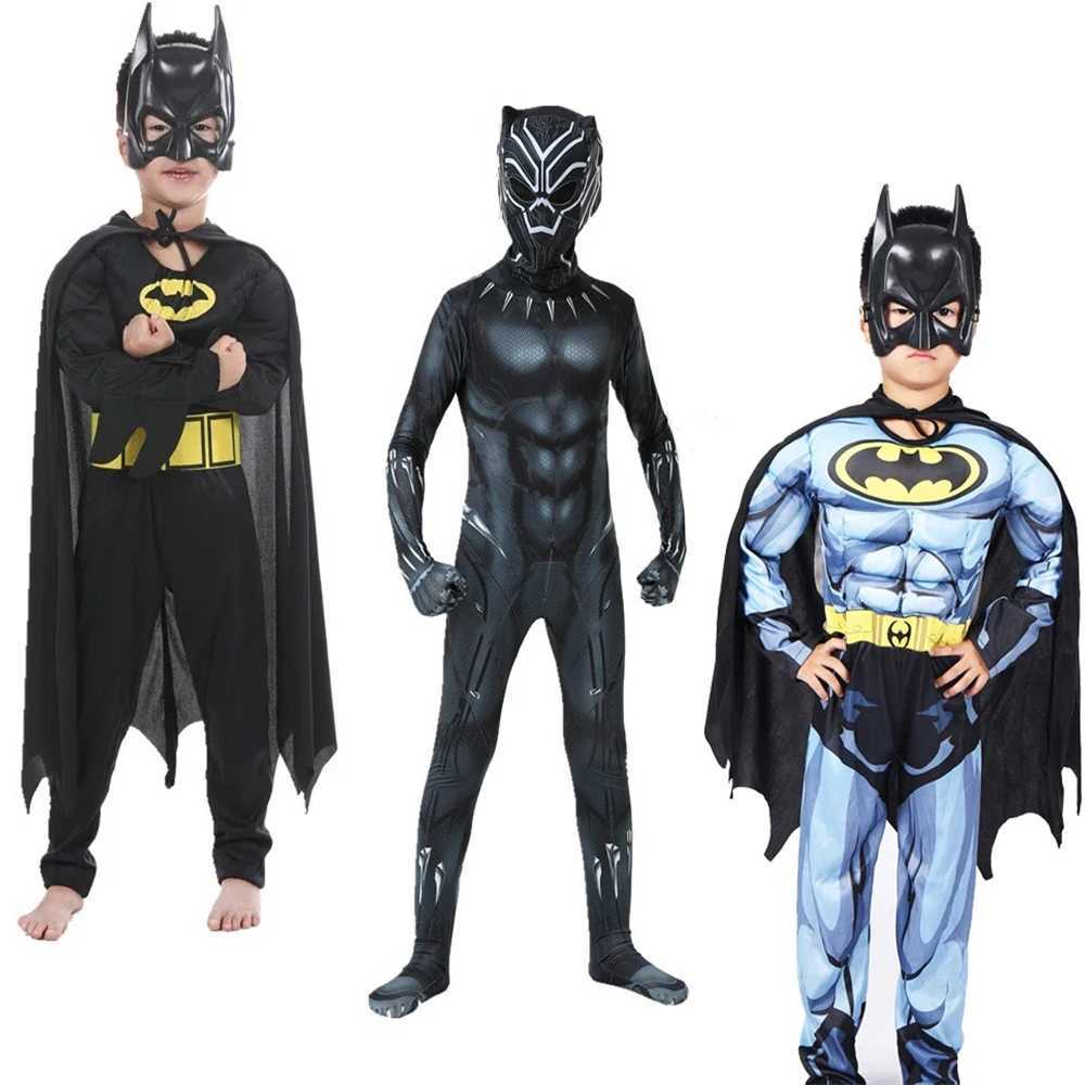 Movie Child Batman Cosplay Costume Hero Collection Black Panther Bodysuit Boys Mask Cape Halloween Anime Cosplay Party Jumpsuit W250117