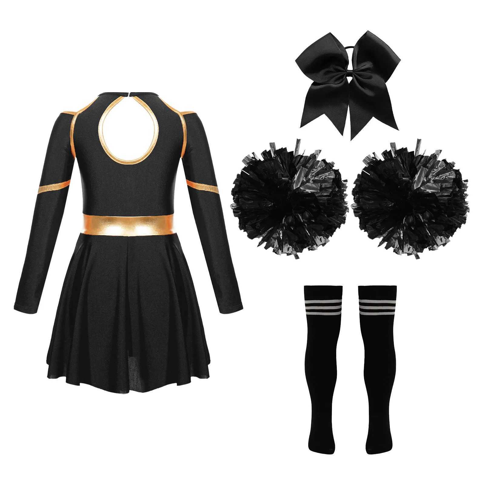 Kids Girls Cheerleader Costume Halloween Cheerleading Dress with Pom Poms Bow Hair Clip Socks Birthday Party Gifts W250117