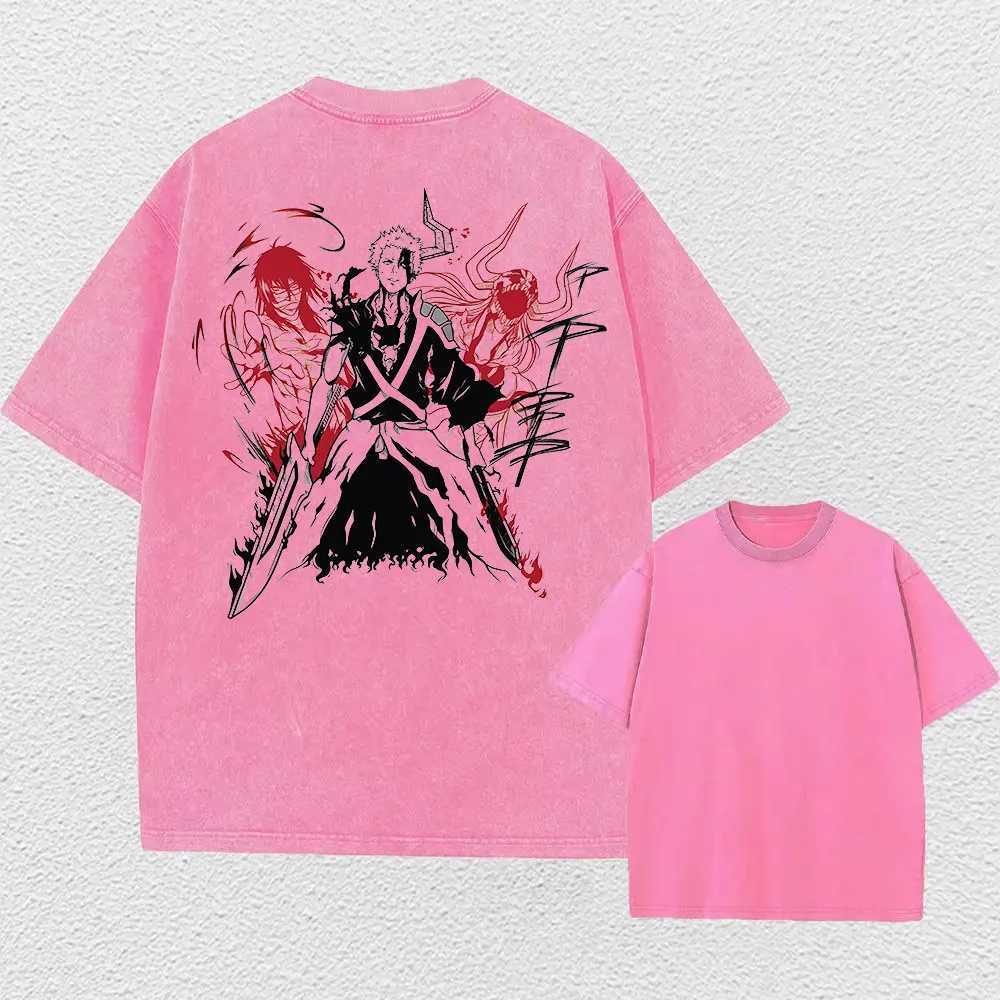 Washed Tshirts Y2K Summer Men Women Anime Bleach Print T-shirt Casual 00%Cotton Punk Gothic Vintage Hip Hop Top Tee W250117