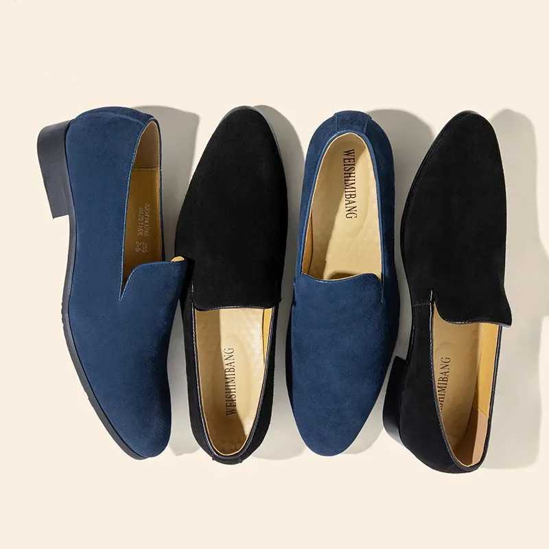 Loafers Men Slip- Pointy Suede Lazy Black Blue Breathable Handmade Dress Shoes for MenXJ250118
