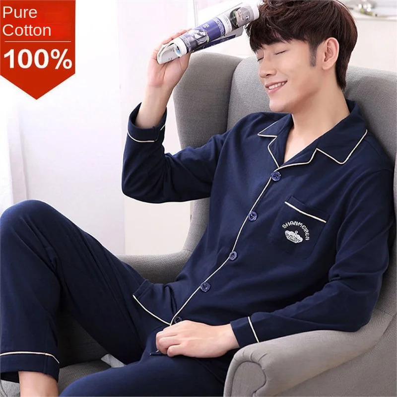 100% Cotton Mens Fall and Winter LongSleeved Long Pants MiddleAged Thin Section of Pajamas Sleepwear Homewear Suit Loungewear 250122