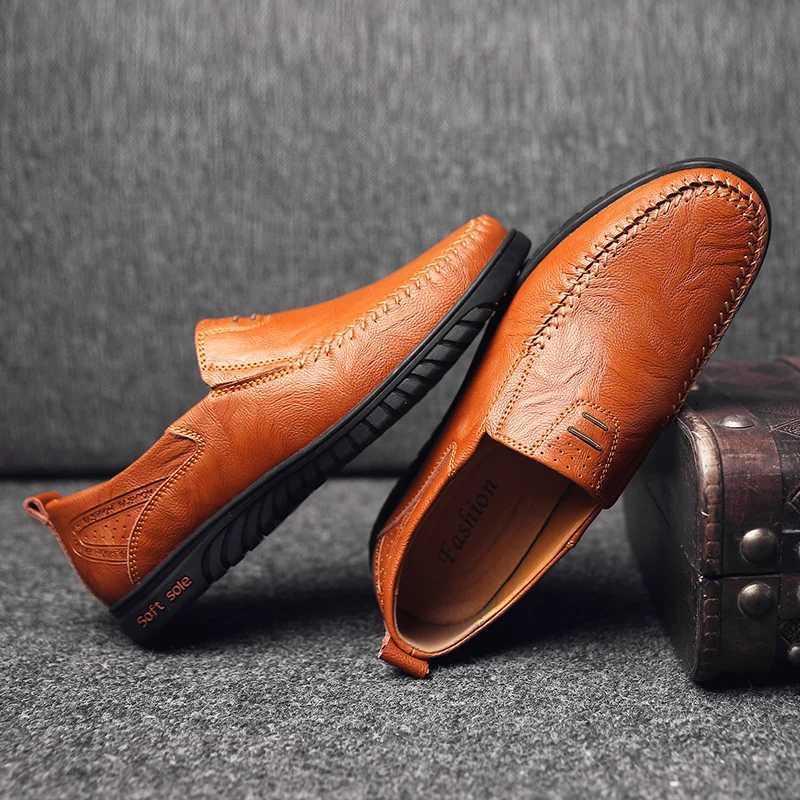 Genuine Leather Men Shoes Luxury Brand 2023 Casual Slip Formal Loafers Men Italian Black Male Driving Shoes MenXJ250118