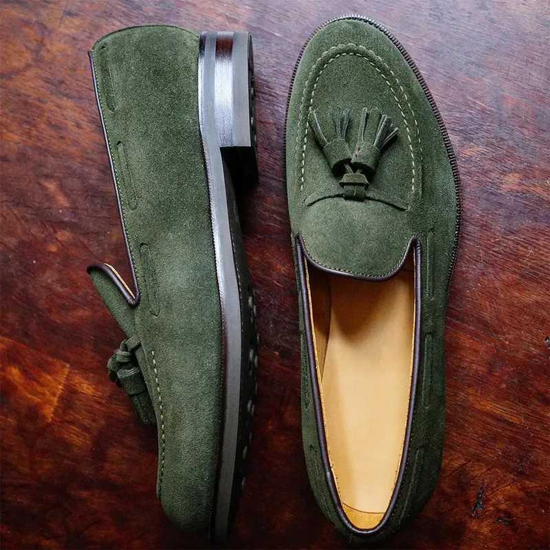 Loafers Men Brown Green Flock Fringe Casual Breathable Slip- Solid Shoes for Men Zapatos De HombreXJ250118