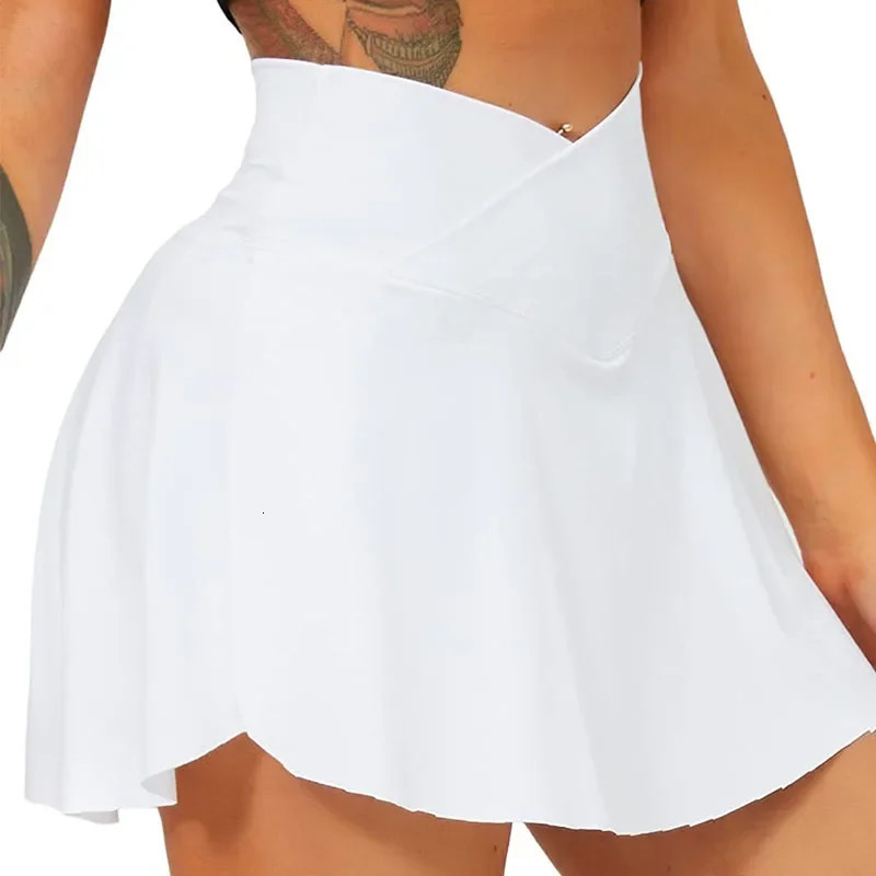 Crossover Tennis Skirt for Women Pleated with Pockets Elastic Skorts Athletic Sports Shorts Activewear 250110