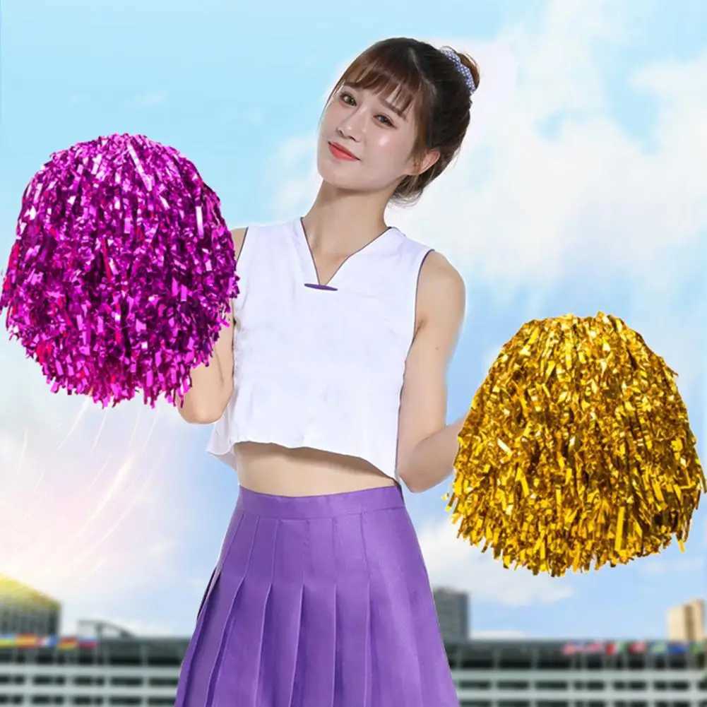 2Pcs Metallic Cheerleader Pompoms with Non-Slip Handle Hand Flowers Pom Poms Sports Events Dancing Sports Cheerleading Pom PomsW250121