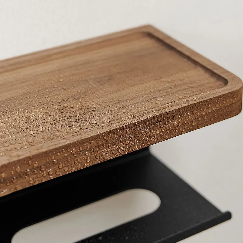 Toilet Paper Holder with Black Walnut Shelf for BathroomWall Mounted Toilet Paper Tissue Holder Double Roll BlackPhone Rack Wc 250115