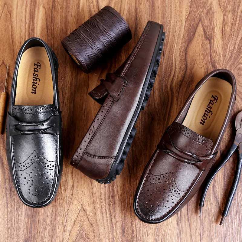 Breathable Luxury Brogue Men Loafers Shoes Male Flats Leather Casual Boat Walking Driver Footwear Chaussures HommesXJ250118