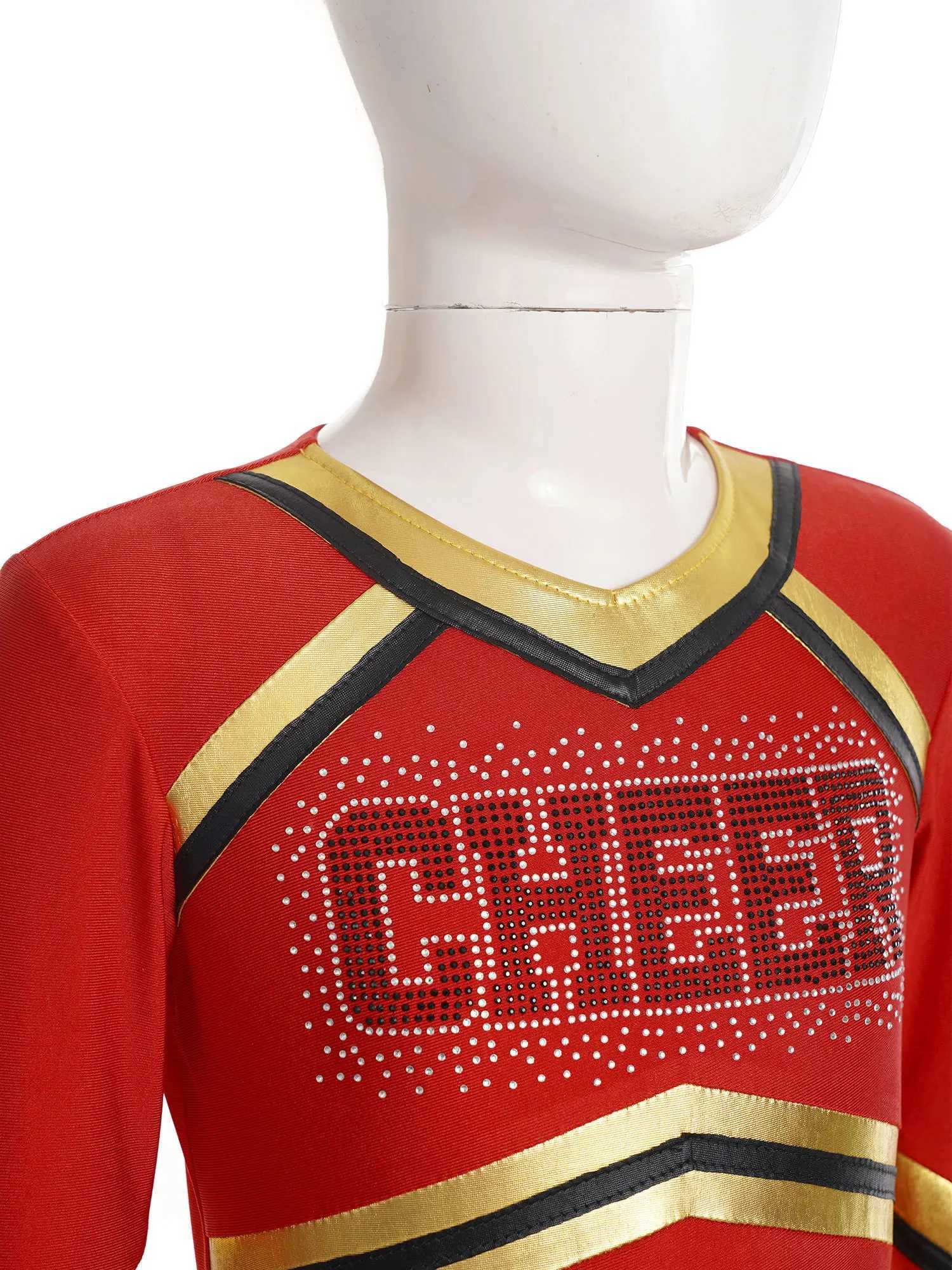 Kids Cheer Dance Dress School Girls Cheerleader Costumes Sequins Sleeveless Cheerleading Uniform Children Stage DancewearW250121