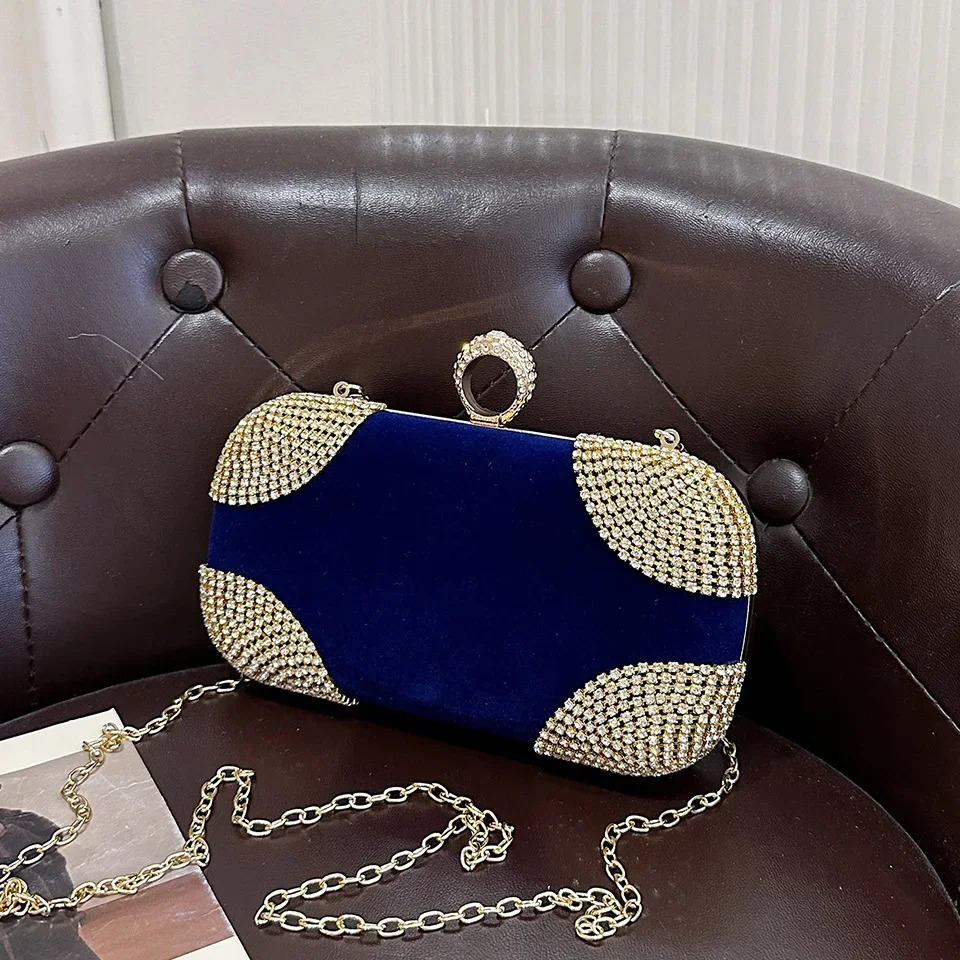 Sparkling Diamond Flannel Frame Evening Bags Chains Solid Sense of Grace Retro Shoulder and Handbags for Women 2025 250113