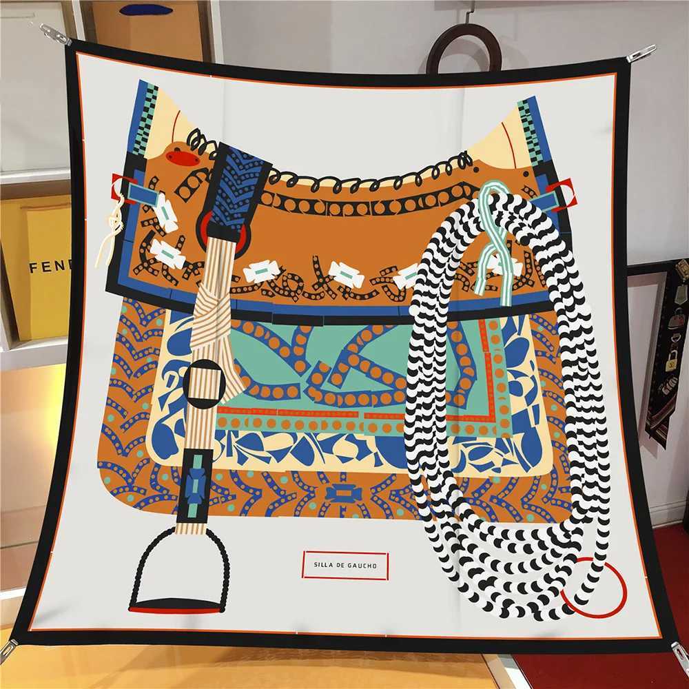 New 90cm Twill Silk Scarf Shl Luxury Brand Saddle Print Square Scarves Women Hijabs Bandana Foulard Neckerchief Head Scarves W250118