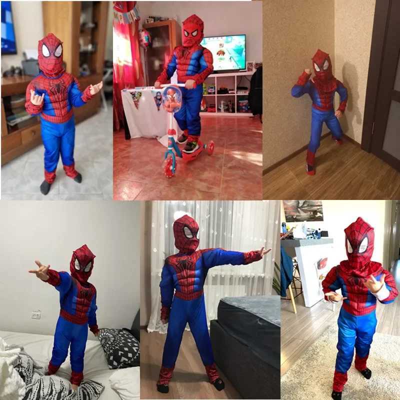 Boys and Girls New Year Superhero Peter Parker Muscle Chest Costume for Kids Ultimate Movie Characters Cosplay Halloween Party W250117