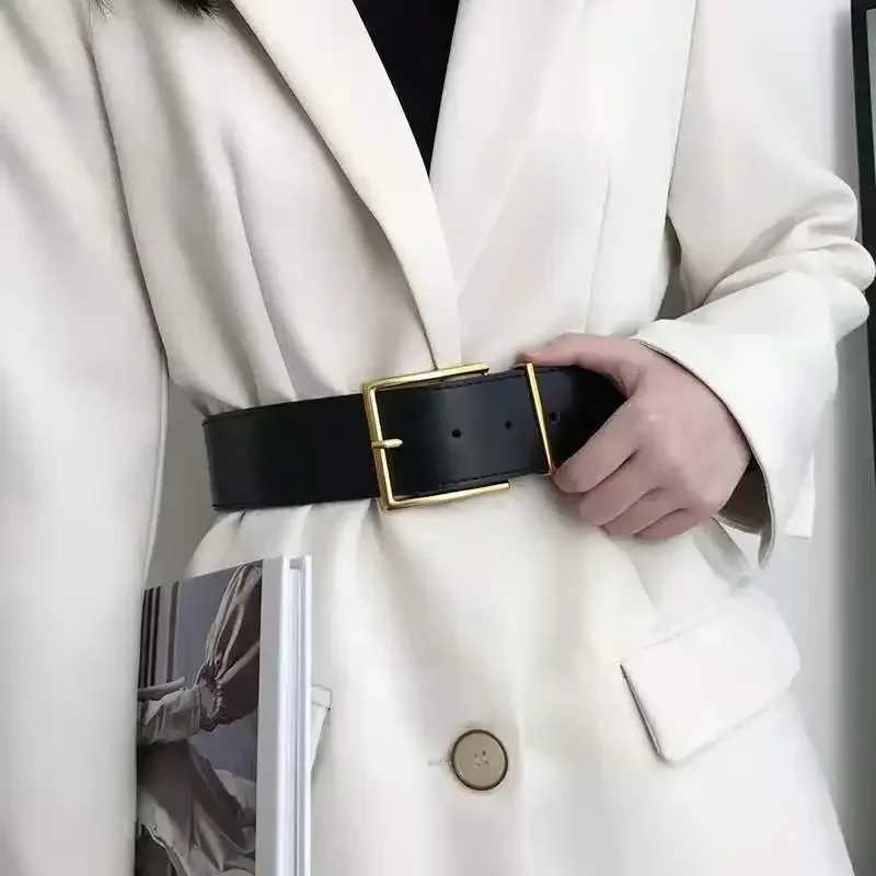 Womens Fashion Black Wide Belt Square Pin Buckle Imitation leather Waist Strap Decorative Coat Dress Simple Dress Waistband W250120