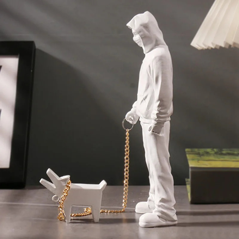Banksy Statue Human and Dog Sculpture Street Modern Pop Art Living Room Shelves Office Home Bar Decoration Collection Gifts 250114