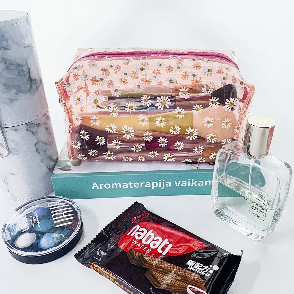 Daisy Makeup Bag Clear Portable Daisy Makeup Bag Transparent Waterproof Woman Toilet Bag Durable Cosmetic Bag Makeup Bags250114