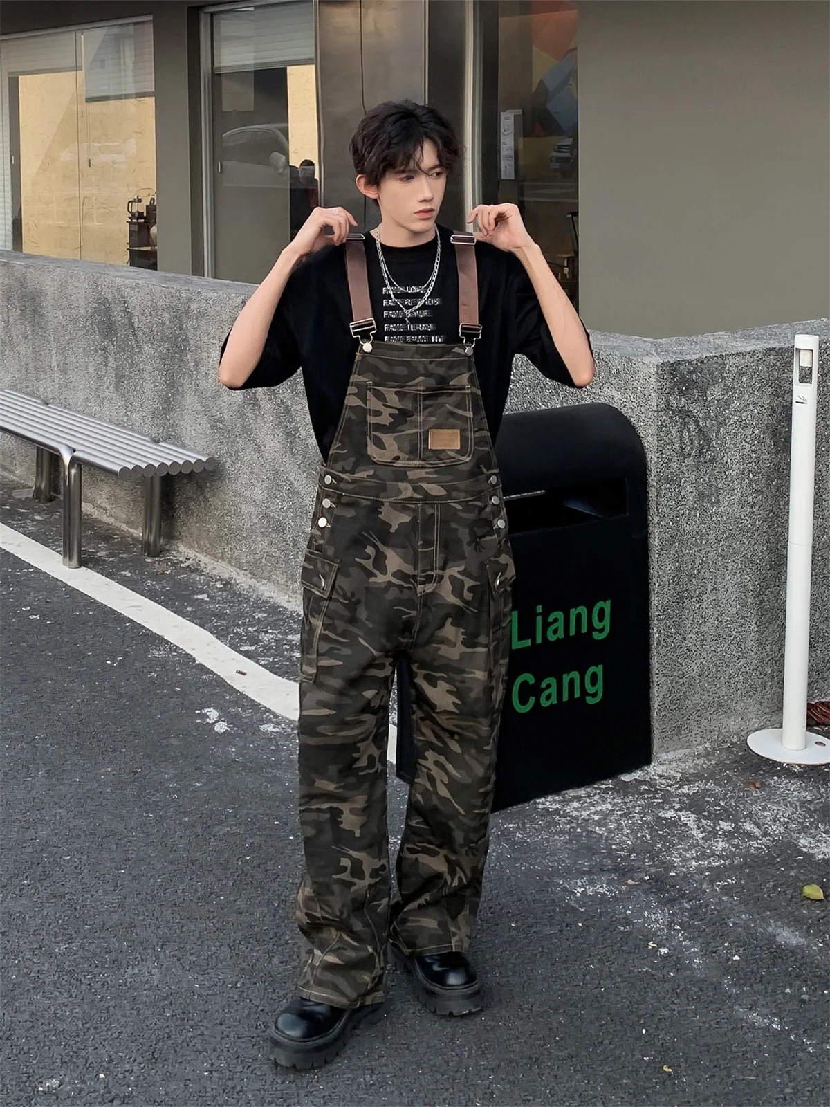 American Logging Camouflage Workwear Overalls Mens Straight Tube Loose Street Cool Casual Denim Cargo Pants Punk Streetwear 250109