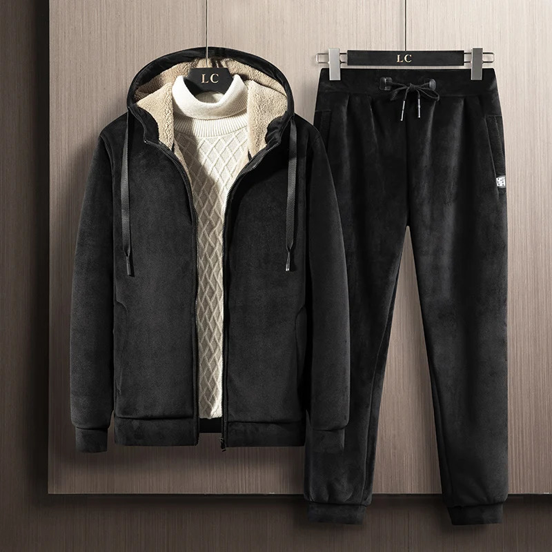 Hooded Sweat shirtPant 2-piece Set Men Set Sports Suit Fleece Thickened Sportswear Casual Men Tracksuit Winter Tracksuit 6XL 7X 250117