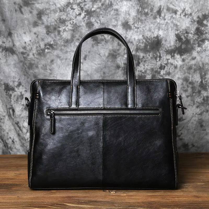 NZPJ Men Leather Handbag First Layer Cowhide Business Computer Large-Capacity One-Shoulder Messenger Bag For 14 Inch Laptop