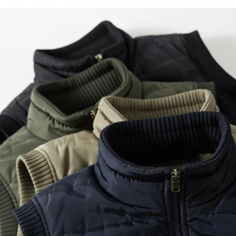 Big Size Outerwear Vest for Men Winter Puffer Vests Fleece Lined Outdoor Warm Sleeveless Jackets 250108