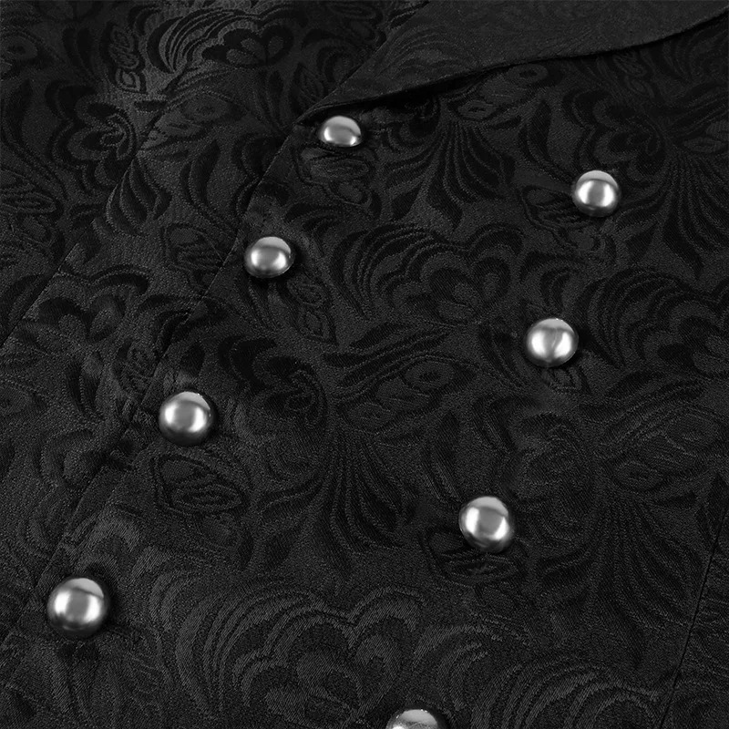 Blazer Vest Double Breasted Gothic Punk Men Formal Suits Jacquard Short Waistcoat Costume Sleeveless Coat Lapel Collar For Adult 250108