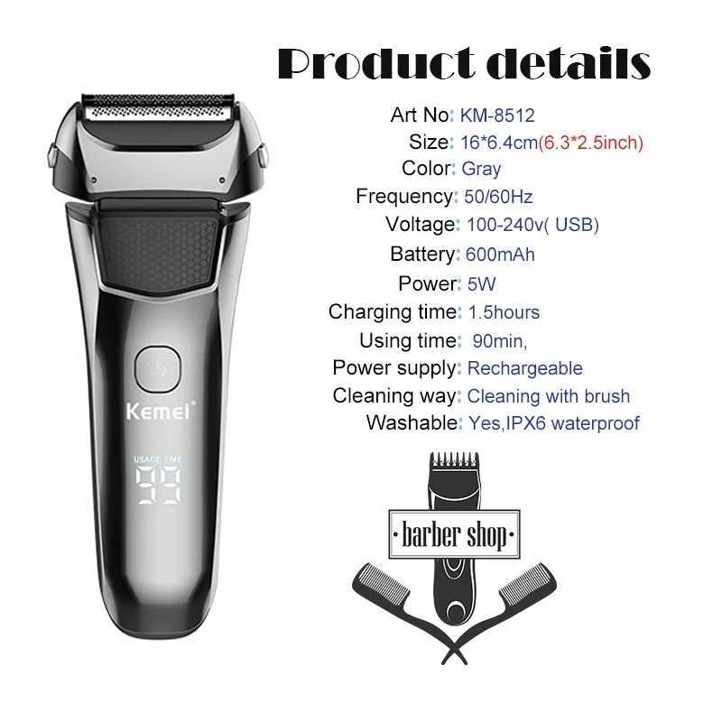 Kemei km-8512 electric shavers beard rechargeable shaving mane for men waterproof with LCD display Razor shavers bald trimmerW250117