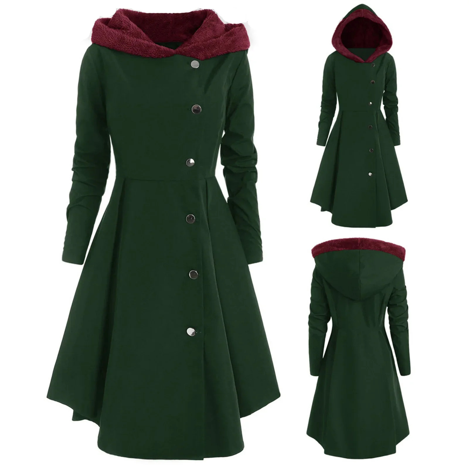 2024 Halloween Woolen Jacket Christmas Elegant Windbreaker Womens MediumLength Hooded Wool Coat 250110