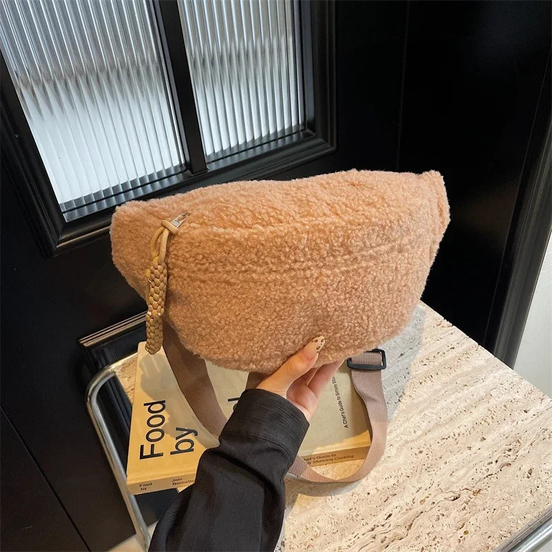 Solid Color Plush High Quality Waist Packs Zipper Versatile Casual Womens Chest Bag Soft Simple Commuting Crossbody Bags 250122