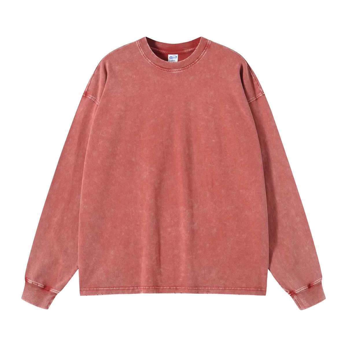 275g heavy-duty hip-hop Trbottomyy brand high street loose oversized washed old round neck long sleeved T-shirt spring and summer mens bottom shirt W2