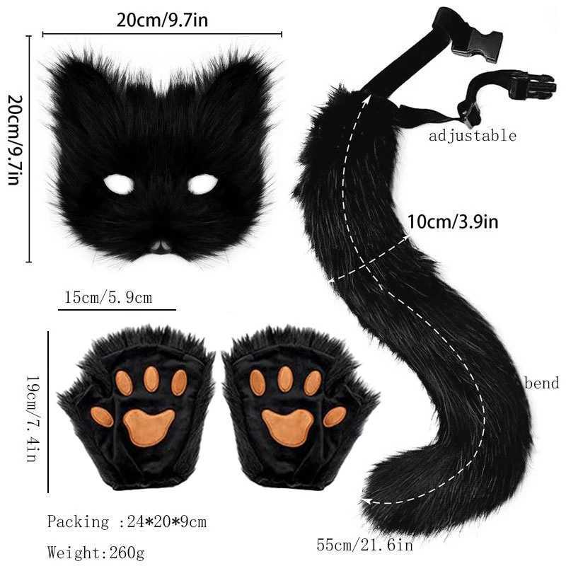 Faux Fur Fox Tail Cat Wolf Cosplay Costume Set Plush Mask Halloween Christmas Party for Women W250117