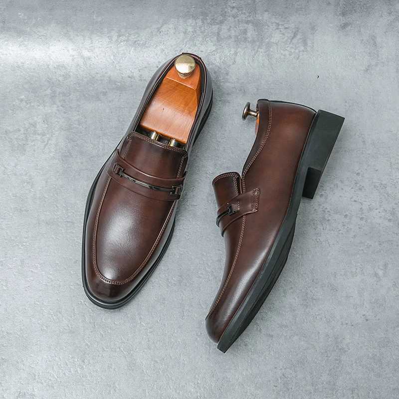Classic mens casual shoes driving shoes Moccasin Fi mens comfortable wedding leather shoes mens business black dress shoesXJ250319