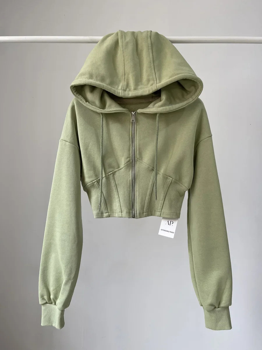 Crop Tops Fashion Hoodies for Women Ropa Mujer Slim Waist Folds Zipper Y2k Jackets Casual Korean Vintage Sweatshirts Coat 250109
