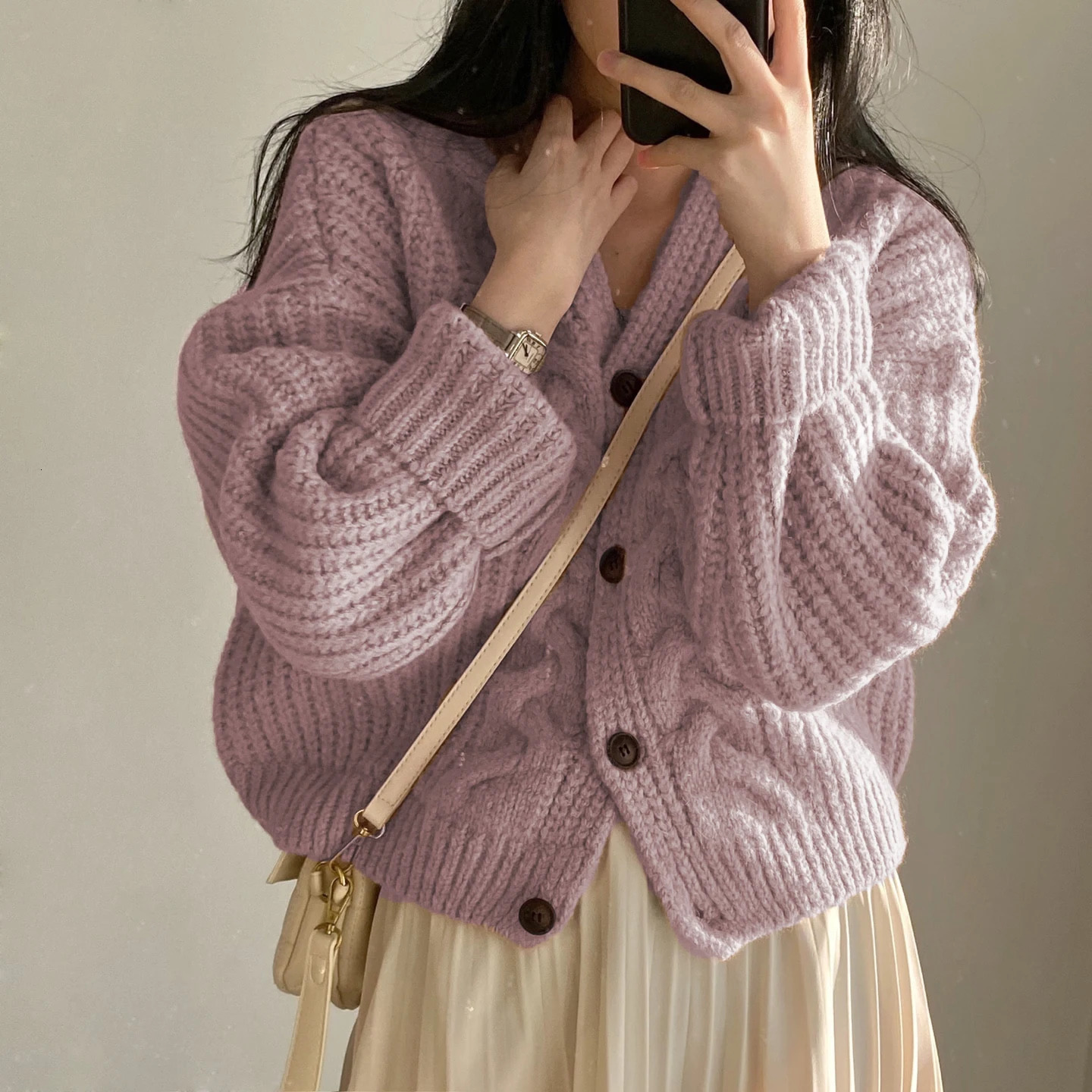 Winter In Womans Sweater Basic AllMatch Knit Cardigans Korean Chic Office Ladys Loose Long Sleeve Top Elegant Casual Coat 250109Z