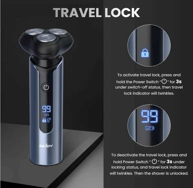Sejoy Electric Beard Trimmer Mens Razor Rotary Rechargeable Beard Shaving Mane Men Trimmer CordlessW250117