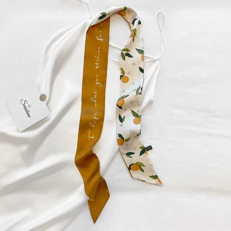 Long Skinny Hair Scarf For Women Fashion Fruit Print Kerchief Cute Headband Silk Satin Neck Scarfs 7*130cm Band Bag Scarves 2023 W250118