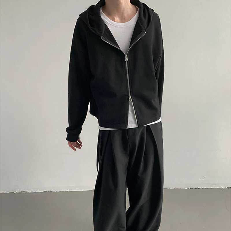 Autumn Korean Fashion Zipper Hoodie Mens Long Sleeve Y2K Retro Hoodie Basic Crop Top Loose Street Clothing Hoodie Jacket W250117