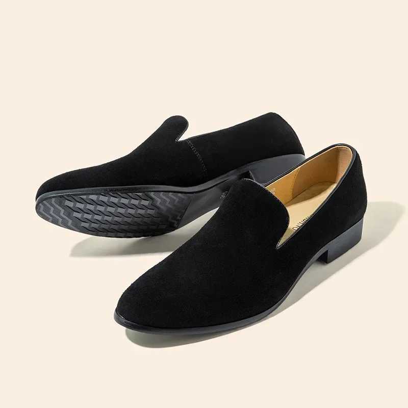 Loafers Men Slip- Pointy Suede Lazy Black Blue Breathable Handmade Dress Shoes for MenXJ250118